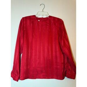 Vintage Worthington Petite Red Jacquard Stripe Long Sleeve Blouse Button Back 6P